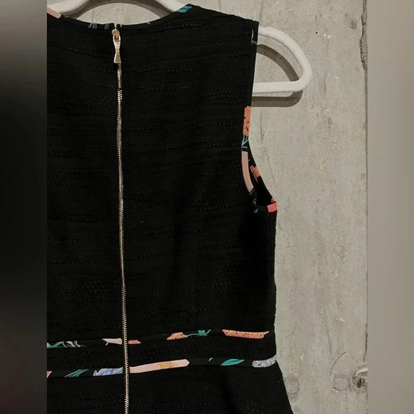 Kate Spade Black Cotton Tweed Floral Blossom Trim Fit & Flare Size 4 - Picture 3 of 6